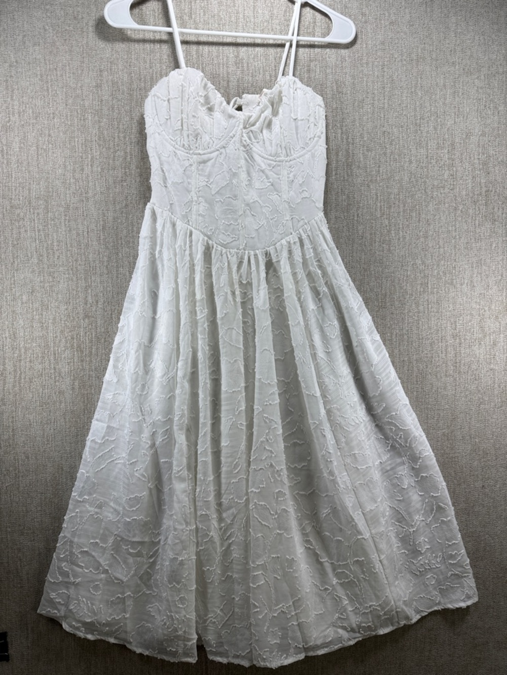 Boutique White Corset Back Textured Midi Dress Small Graduation Bridal NWOT